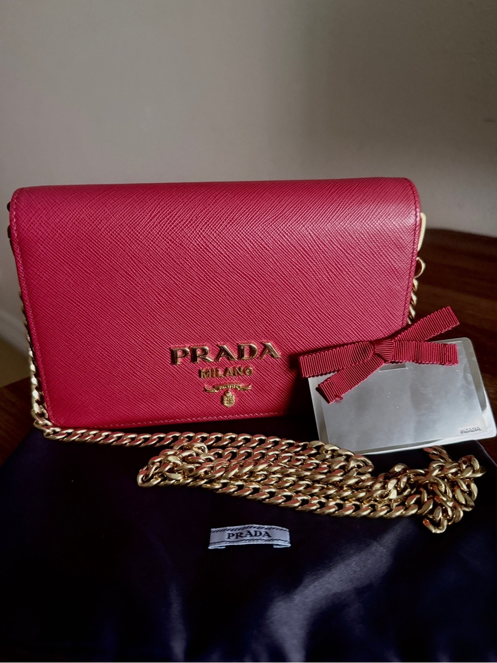 Prada Fuchsia Saffiano Leather Chain Crossbody
